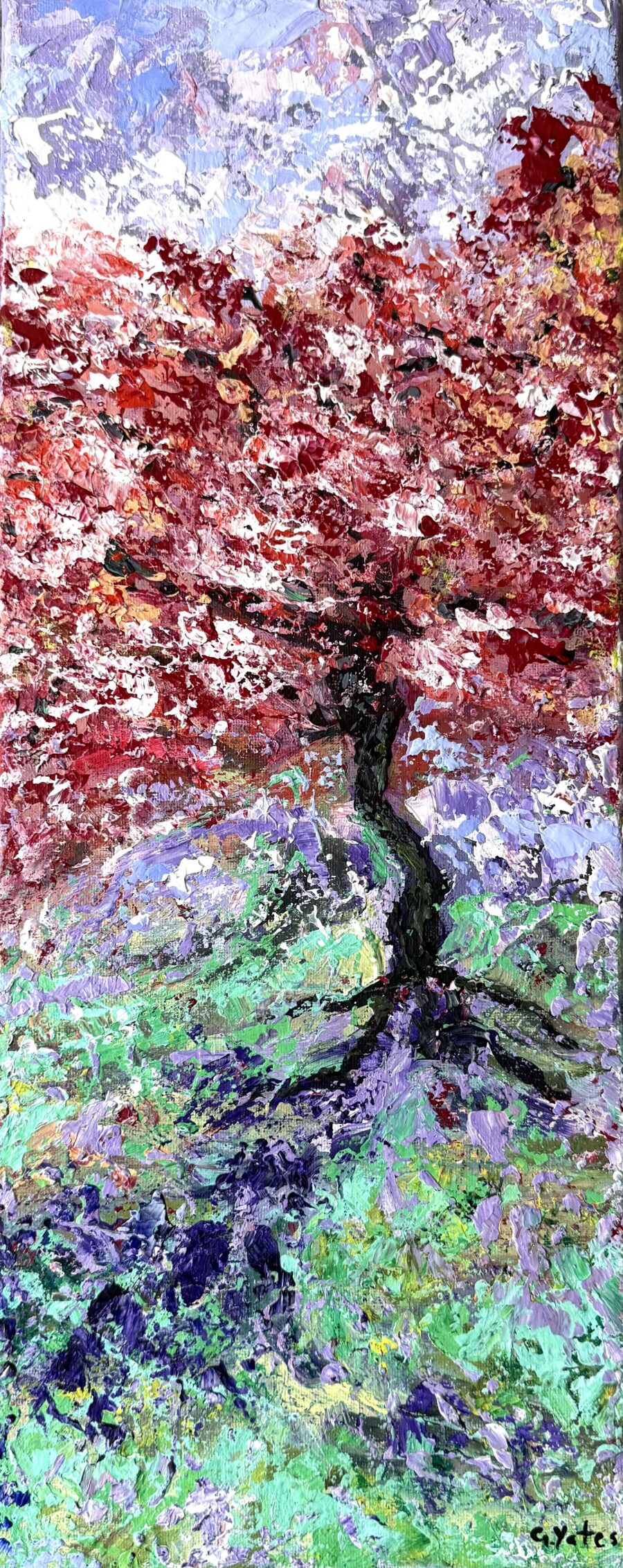 Painting Of A Red Tree In Autumn - Acrylic On canvas painting by Gemma Yates