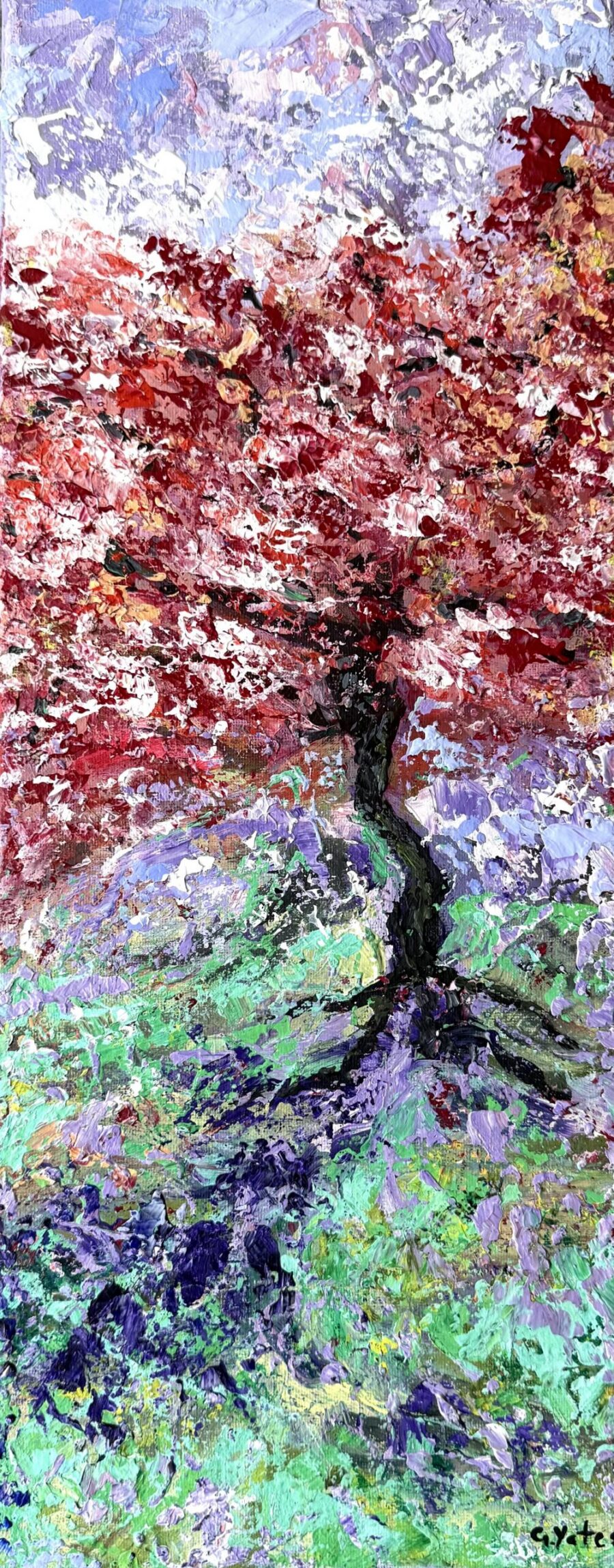 Painting Of A Red Tree In Autumn - Acrylic On canvas painting by Gemma Yates