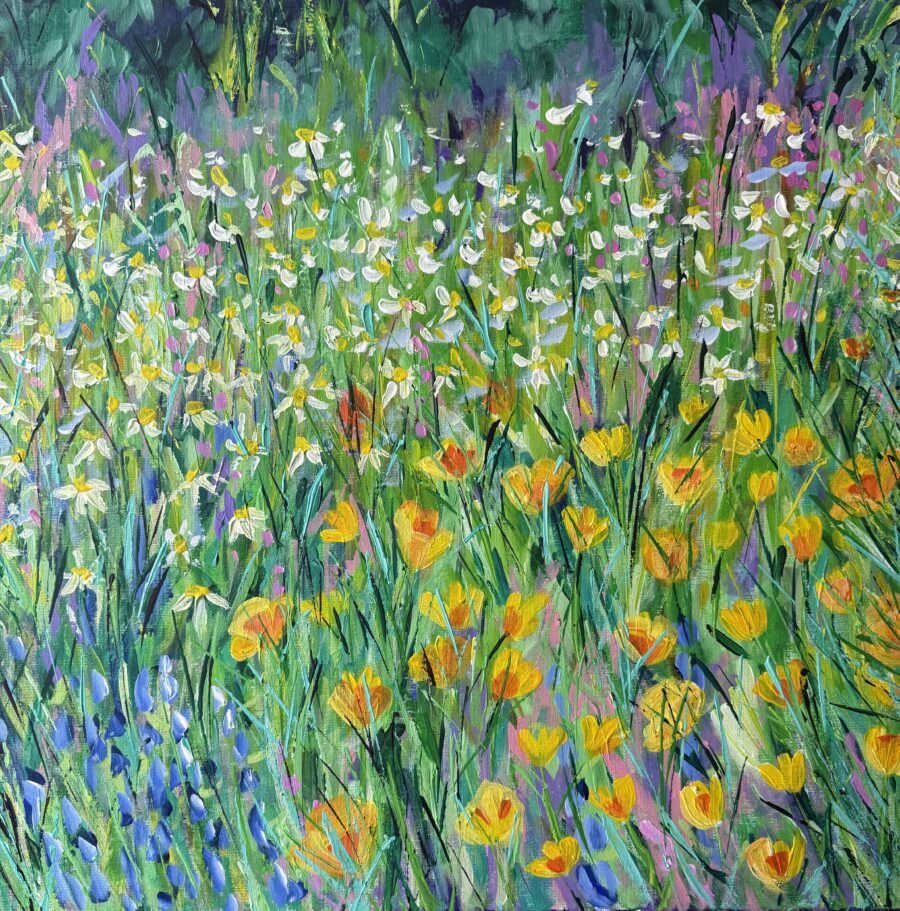 Wildflowers In June a meadow painting inspired by wildflowers. Acrylic Painting by Gemma Yates
